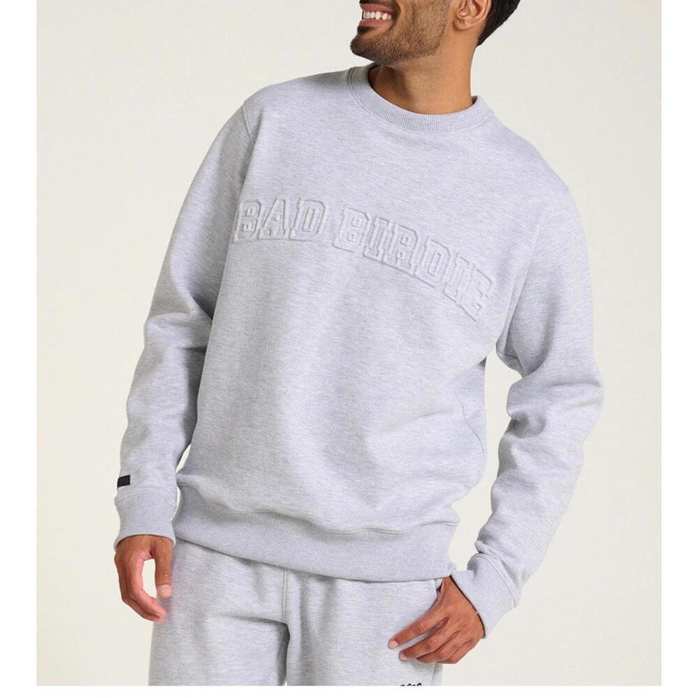 BAD BIRDIE Crewneck Pullover Embossed Sweatshirt Grey Men's